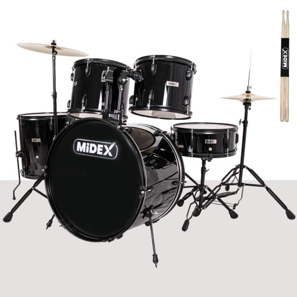 Midex CD900X-BK 22'' Yetişkin Akustik Bateri Davul Seti 22B-13T-12T-16F-14S (5 Parça)