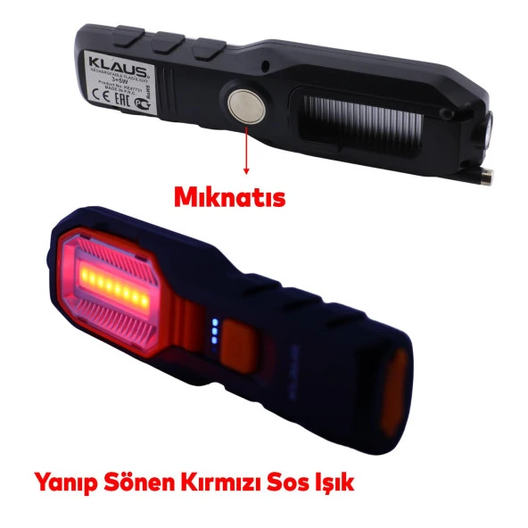 El Feneri Mıknatıslı iş Lambası Askılı Işıldak Kamp Lambası Şarjlı Gece Lambası Led 3+5 W - 3