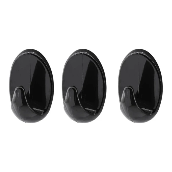 Banyo Lavabo Mutfak Askılık Siyah Plastik Sağlam Asma İz Bırakmayan Yapışkanlı Askı 3 Adetli Set - 5