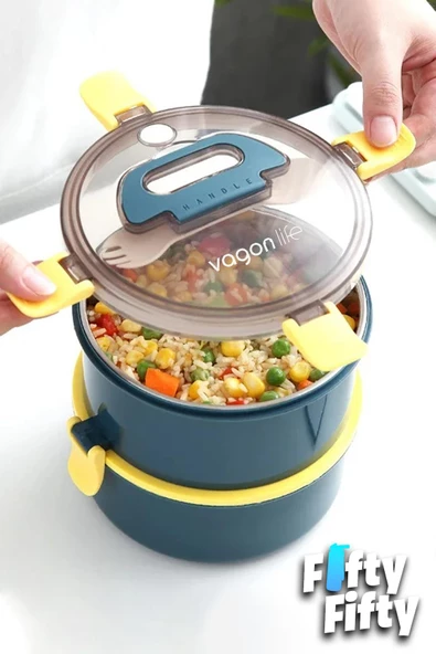 Vagonlife 1600 ML İki Kat Yuvarlak Paslanmaz Çelik Bento Lunch Box Yeni Nesil Sefer Tası-ÇatallıKaşık-397 - 11
