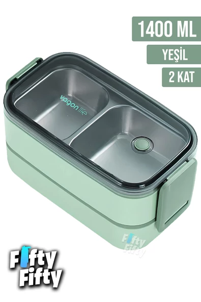 Vagonlife 1400 ML İki Kat Üç Bölme Paslanmaz Çelik Bento Lunch Box Yeni Nesil Sefer Tası -Çatal/Kaşıklı Model-ffbl50002 - 11