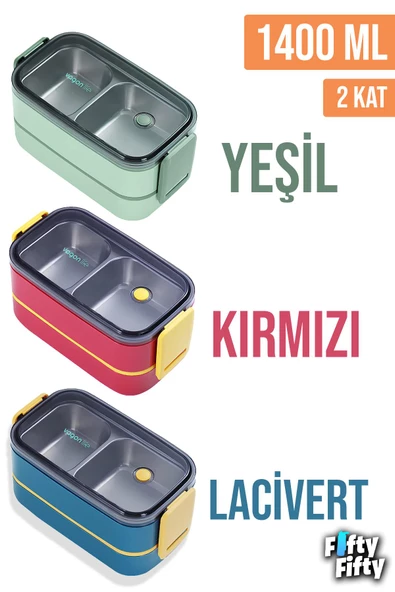 Vagonlife 1400 ML İki Kat Üç Bölme Paslanmaz Çelik Bento Lunch Box Yeni Nesil Sefer Tası -Çatal/Kaşıklı Model-ffbl50002 - 10