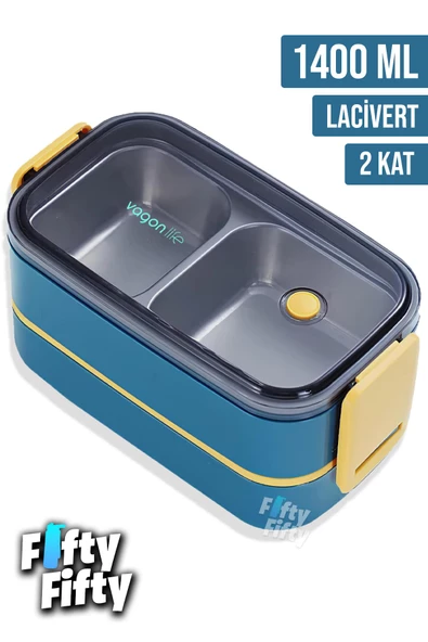 Vagonlife 1400 ML İki Kat Üç Bölme Paslanmaz Çelik Bento Lunch Box Yeni Nesil Sefer Tası -Çatal/Kaşıklı Model-ffbl50002 - 2