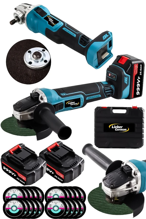 Lieber German Kömürsüz Motor 999Vf Akülü 115Mm Şarjlı Taşlama Spiral Kesme Makinesi +20 Taş Hediyeli