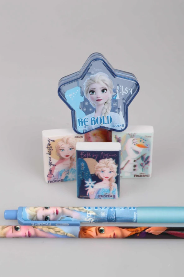 LİSANSLI ELSA FROZEN UÇLU KALEM 0.7 MM,YILDIZ TASARIM KALEMTRAŞ,SİLGİ VE KURŞUN KALEM SETİ - 2