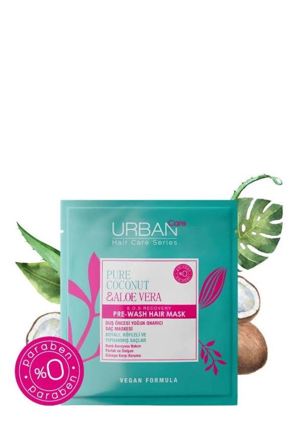 Urban Care Pure Coconut aloe Vera Boyalı Saçlara Özel Renk Koruyucu Duş Öncesi Maske-50ml-vegan - 3