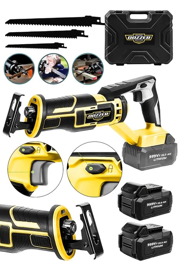 Dozzer FUCHS 999Vf 25Ah Kömürsüz Motor Kemik Ahşap Demir Kesme Tilki Kuyruğu Akülü Testere Makinesi
