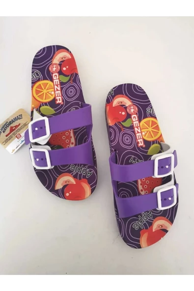 Gezer Anatomik Taban Kaydırmaz Çift Tokalı Kadın Terlik Mor 14137 - 6