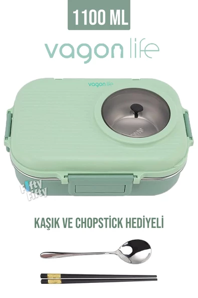 Vagonlife 1100 ML Çorba Kaseli-Metal Kaşıklı Paslanmaz Çelik Bento Lunch Box Yeni Nesil Sefer Tası-ffbl70100 - 2