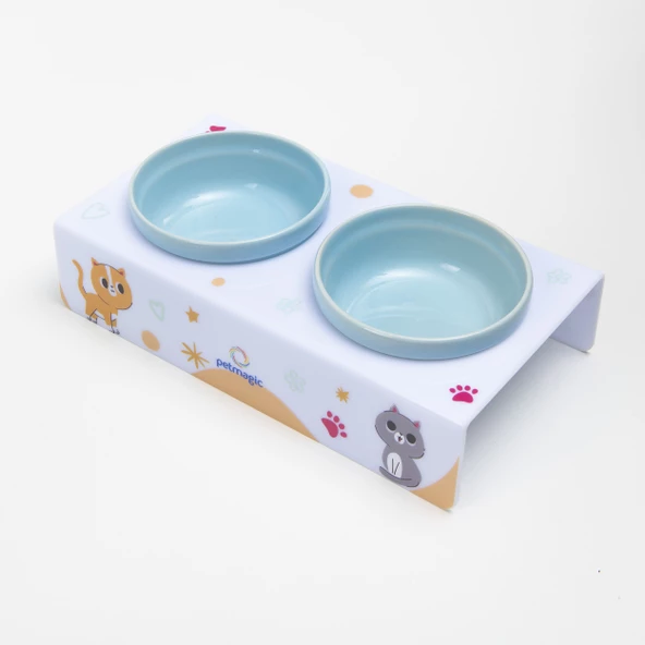 Petmagic Akrilik Pleksi Evcil Hayvan Renkli Seramik Kaseli Kedi ve Köpek Mama Su Kabı-Beyaz Kediler - Resim 8