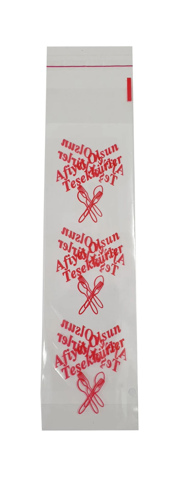 Çatal Kaşık Bıçak Poşeti - Afiyet Olsun Yazılı Baskılı - Şeffaf - 1 Kg. lık 5 Paket - Resim 3