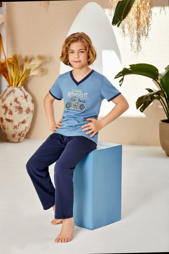 Erkek Çocuk Motosiklet Desenli Pijama Takımı - 2