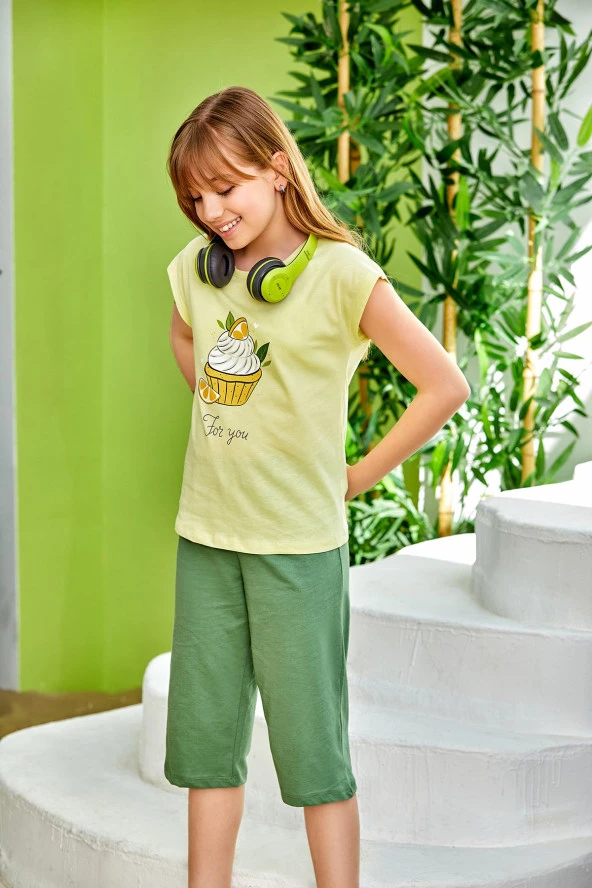 Kız Çocuk Dondurma Desenli Şortlu Pijama Takımı - 2