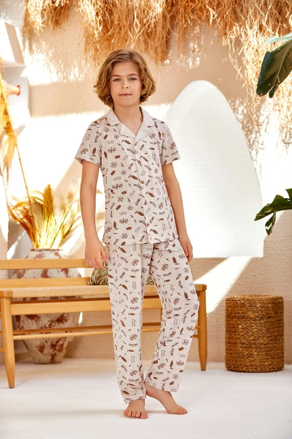 Erkek Çocuk Baskılı Gömlek Model Çocuk Pijama Takımı - 2
