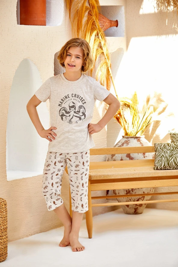 Erkek Çocuk Desenli Şortlu Pijama Takımı - 2