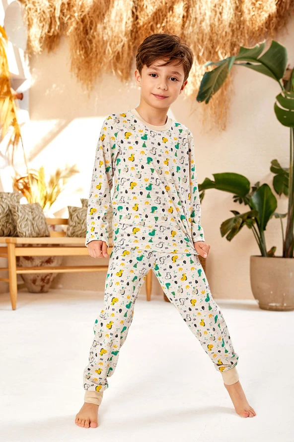 Erkek Çocuk Dinozor Desenli Paçası Lastikli Pijama Takımı - 2