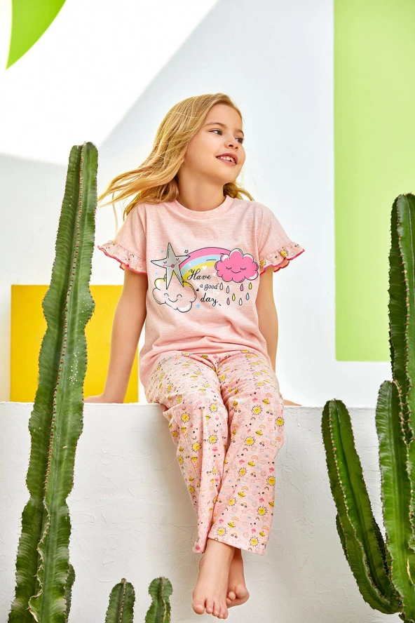 Kız Çocuk Gökyüzü Desenli Pijama Takımı - 2