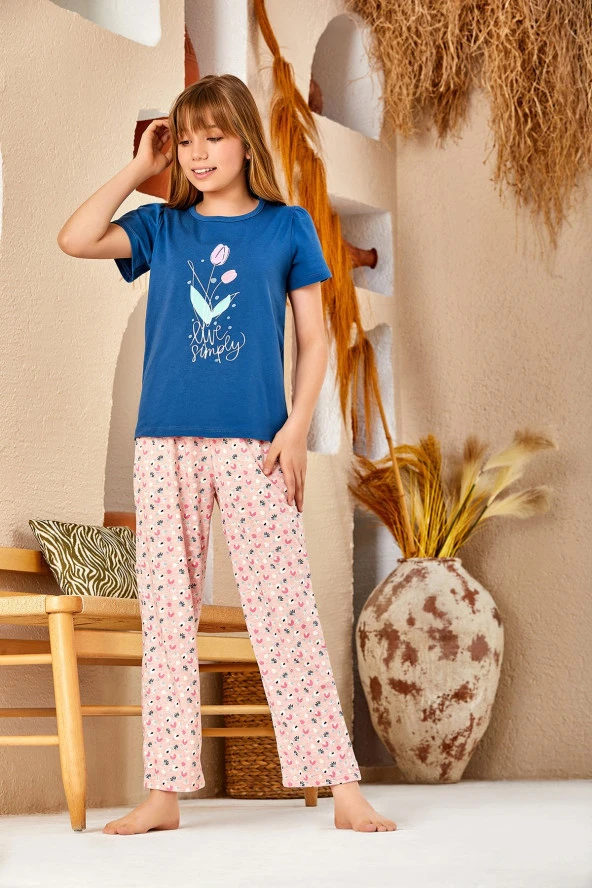 Kız Çocuk Çiçek Desenli Pijama Takımı - 2