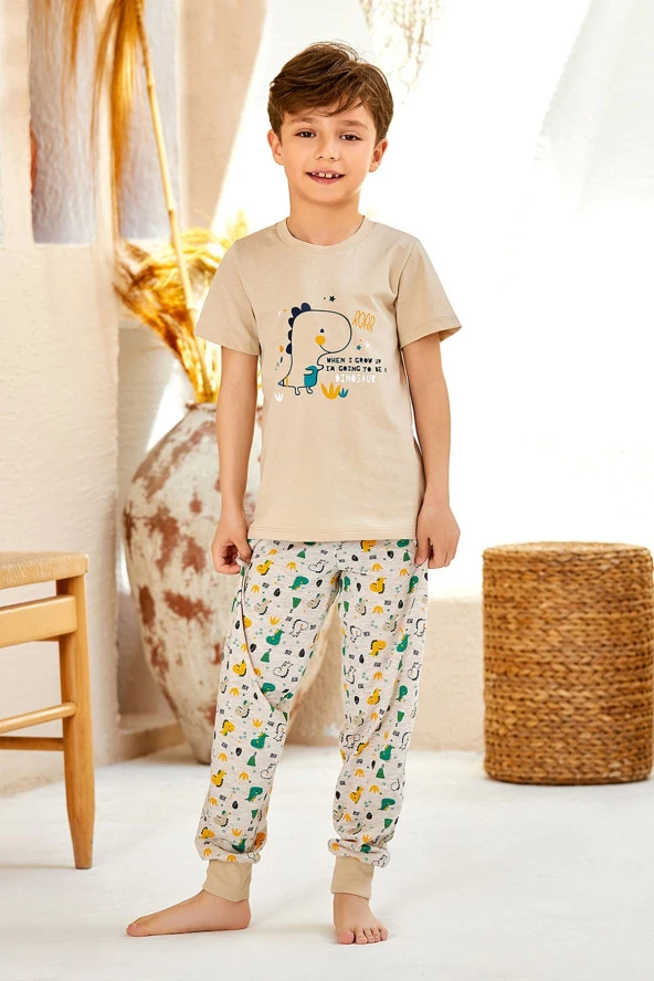 Erkek Çocuk Dinozor Desenli Pijama Takımı - 3