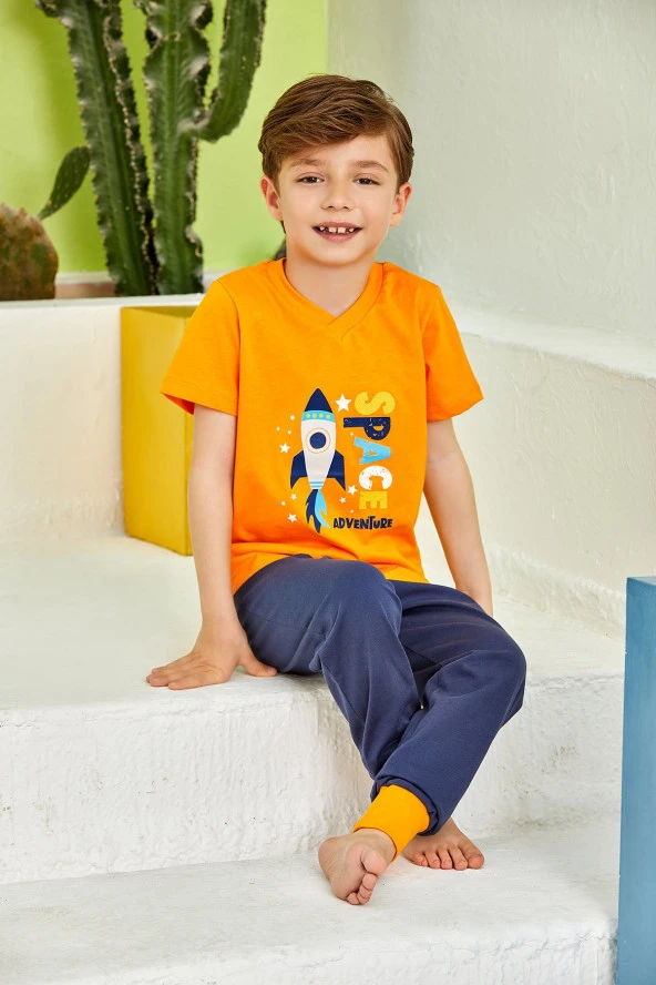 Erkek Çocuk Uzay Mekiği Desenli Paçası Lastikli Pijama Takımı - 3