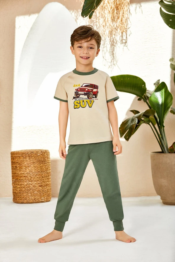 Erkek Çocuk Araba Desenli Paçası Lastikli Pijama Takımı - 2