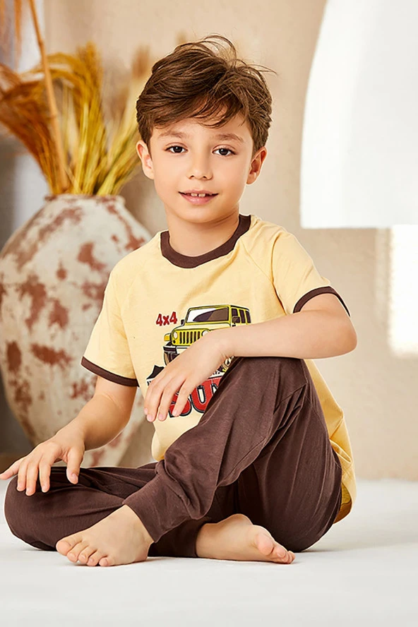 Erkek Çocuk Araba Desenli Paçası Lastikli Pijama Takımı - 3