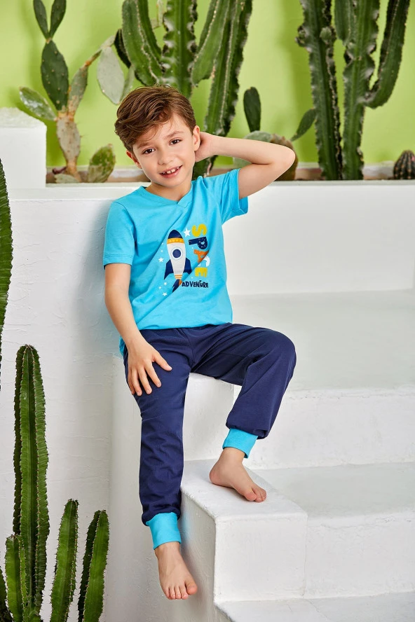 Erkek Çocuk Uzay Mekiği Desenli Paçası Lastikli Pijama Takımı - 2