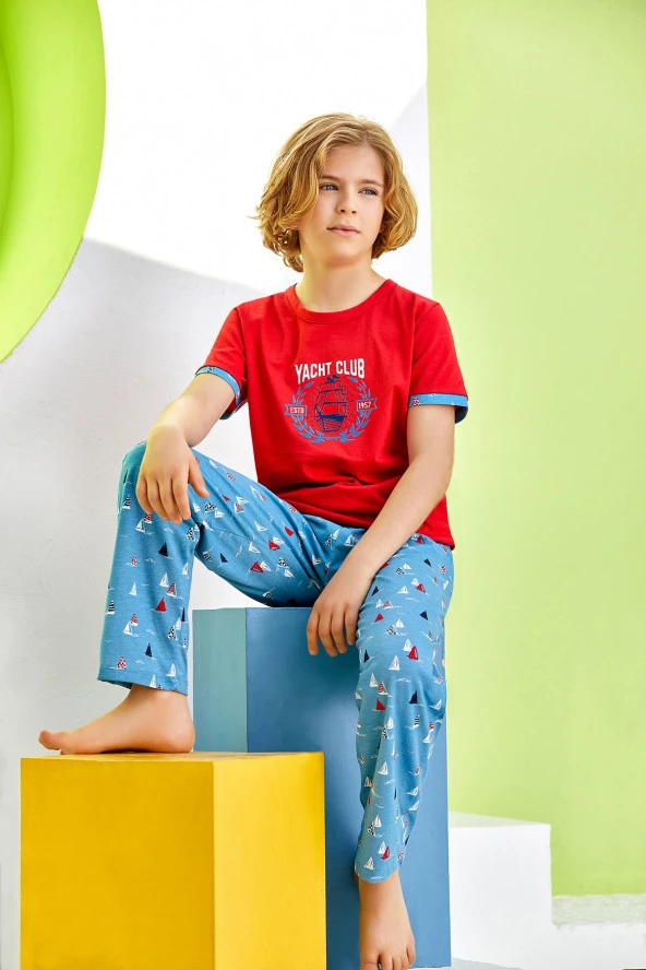 Erkek Çocuk Gemi Desenli Pijama Takımı - 3