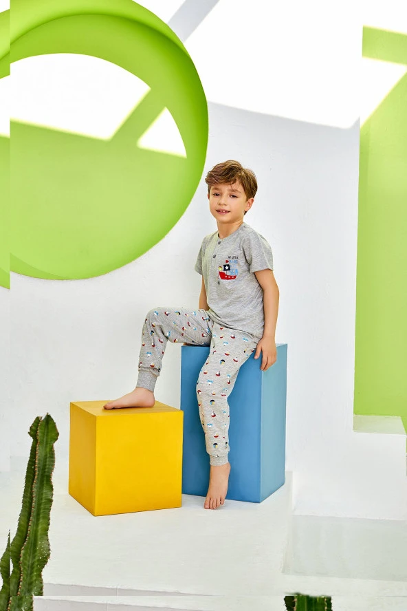 Erkek Çocuk Gemi Desenli Paçası Lastikli Pijama Takımı - 2
