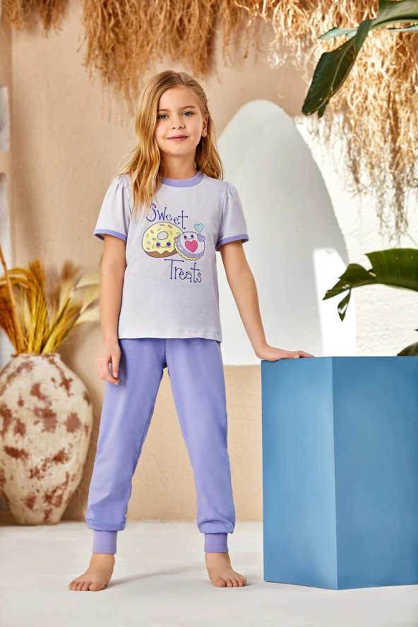Kız Çocuk Çicek Desenli Pijama Takımı