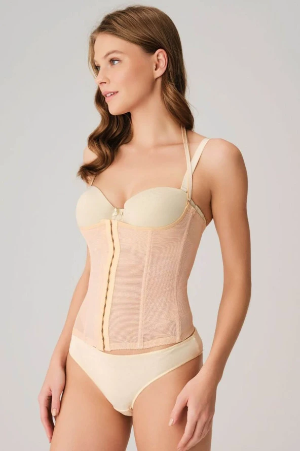 Kadın Ten Toparlayıcı Bel İnceltici Dikişli Büyük Beden Kancalı Çıkabilen Askılı Sıkı Bel Korse