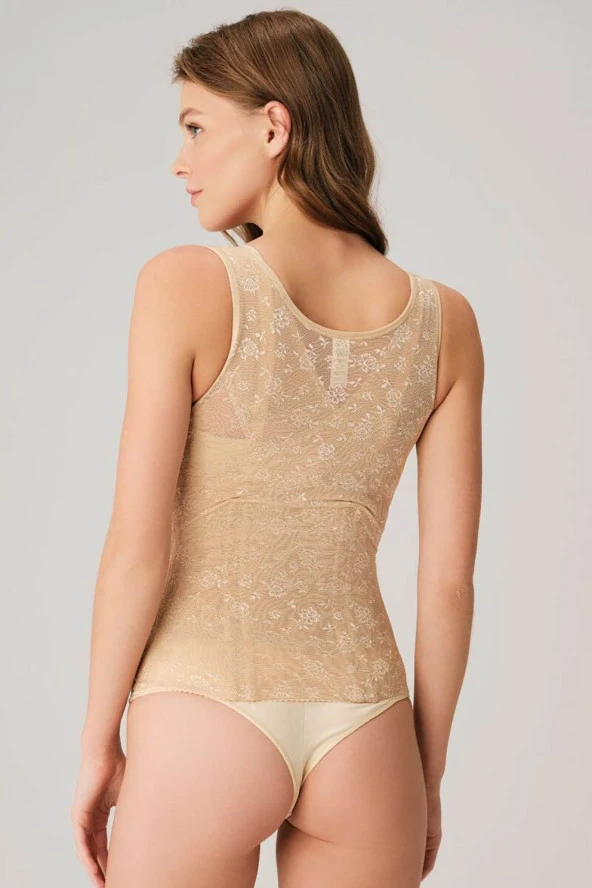 Kadın Ten Toparlayıcı Bel İnceltici Dikişli Büyük Beden Kancalı Geniş Askı Sıkı Yelek Korse - 4