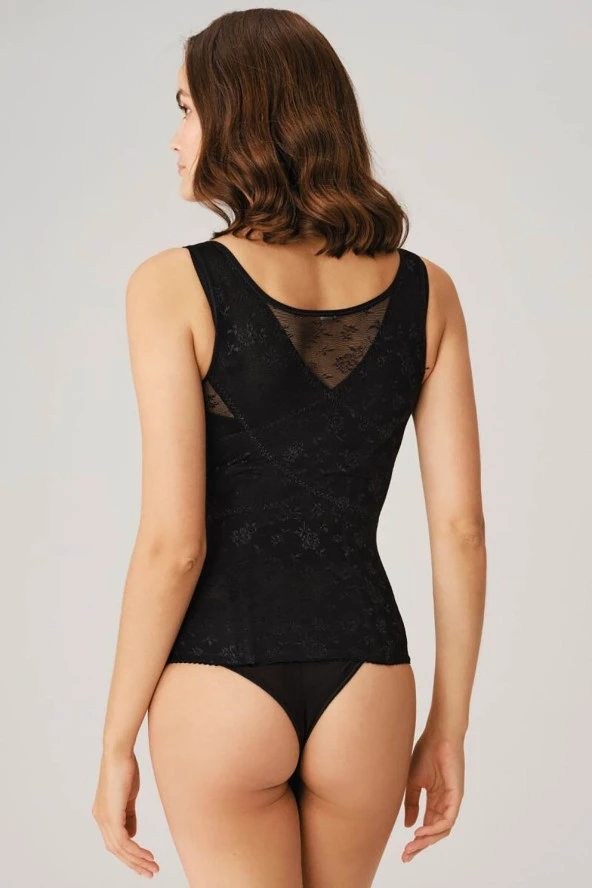 Kadın Ten Toparlayıcı Bel İnceltici Dikişli Büyük Beden Kancalı Geniş Askı Sıkı Yelek Korse - 5