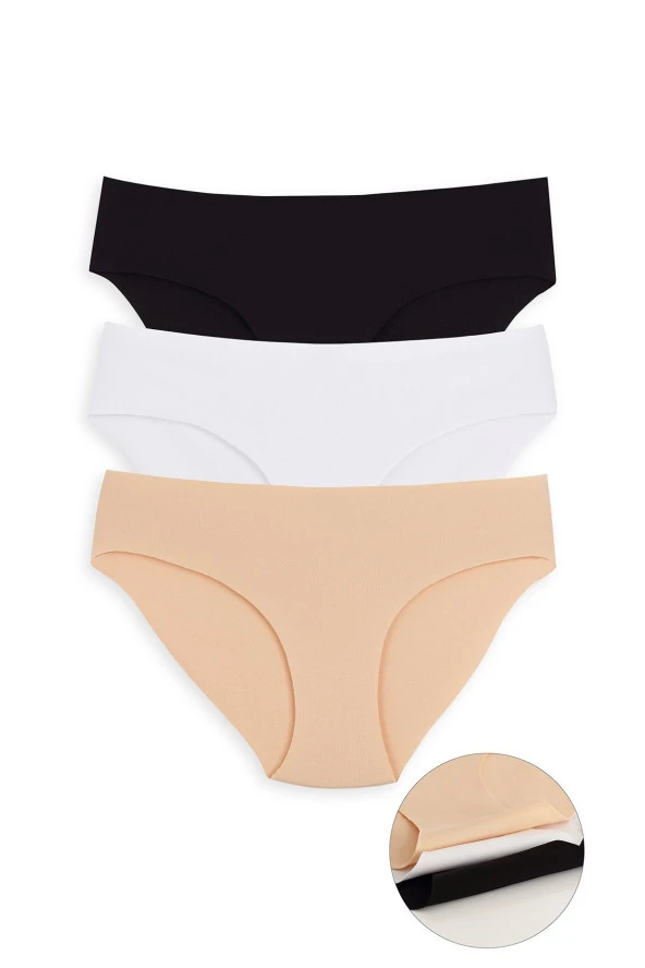 Kadın Karışık Renk 3'lü Lazer Kesim Pamuk Bikini Külot - 4