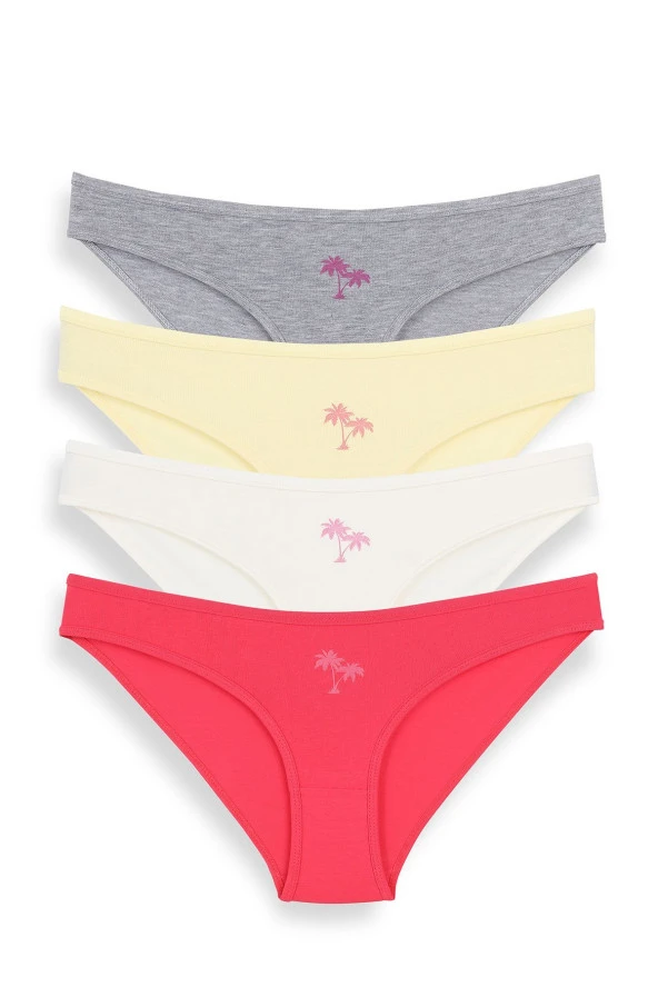 Kadın Karışık Renk 4'lü Kutu Baskılı Bikini Külot - 6