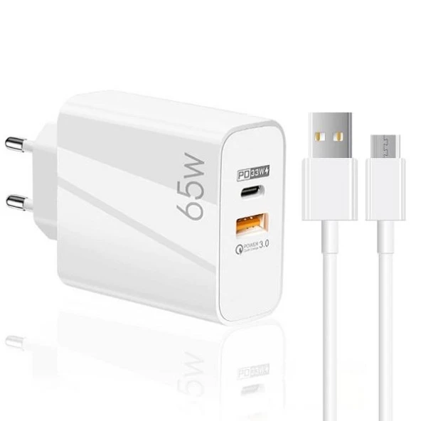 Global 65W UsbA PD33W Quick Charger 3.0 UsbA to Micro 3m Kablolu Hızlı Şarj Aleti Set WNE0733