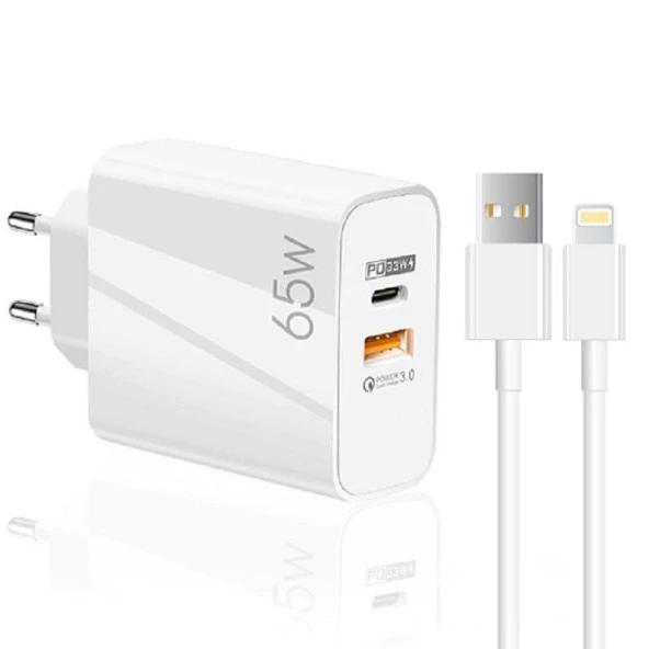 Global 65W UsbA PD33W Quick Charger 3.0 UsbA to Lightning 3m Kablolu Hızlı Şarj Aleti Set WNE0738