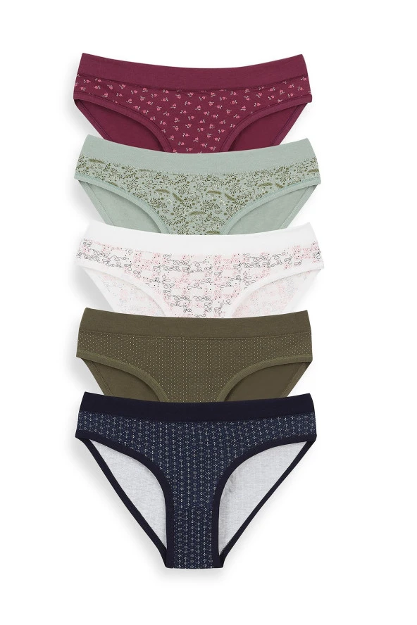 Kadın Karışık Renk 5'li 3 Cm Kemer Açma Dişik Bikini Külot - 2