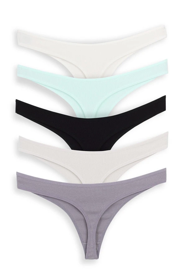 Kadın Karışık Renk 5'li Fitilli Tanga Bikini Külot - 2