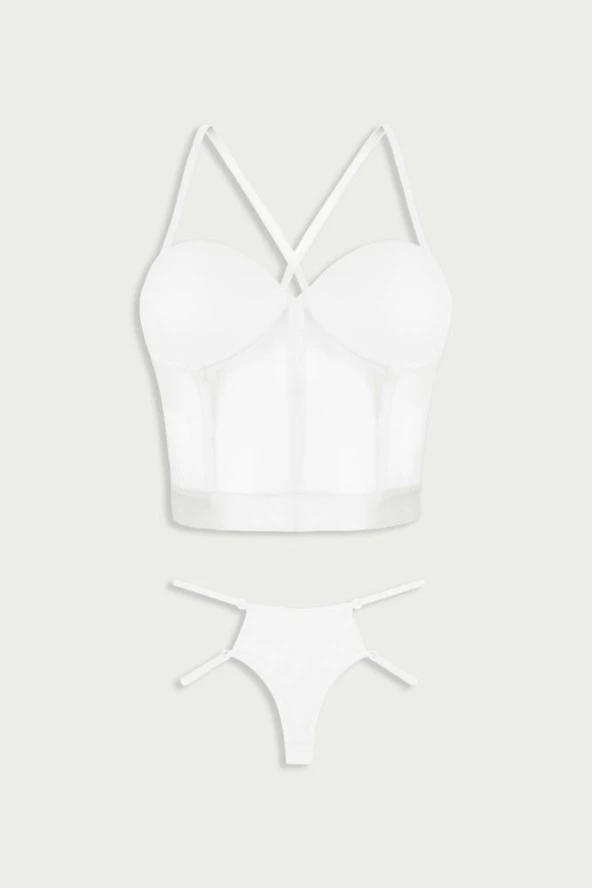 Kadın Ekru Renk Dantelli Sütyen Takım