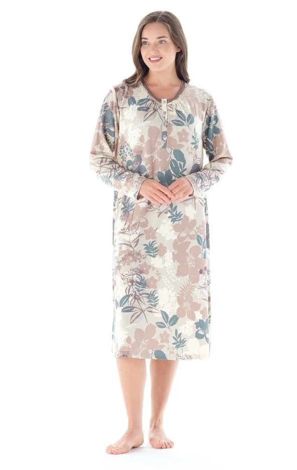 Kadın Klasik Büyük Çicek Desenli Gecelik - 9