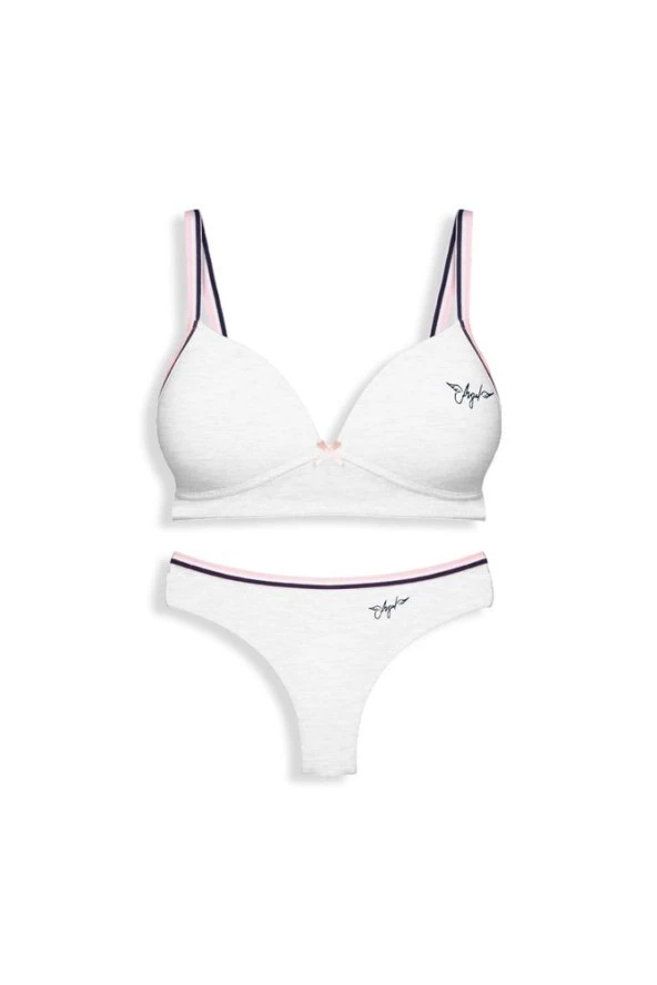 Kadın Karmelanj Renk Siyah Çizgili Sütyen Takım