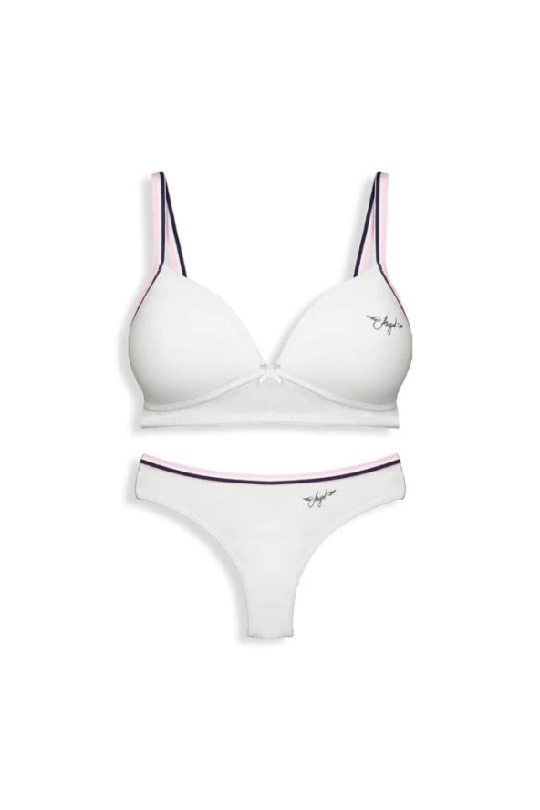 Kadın Ekru Renk Siyah Çizgili Sütyen Takım