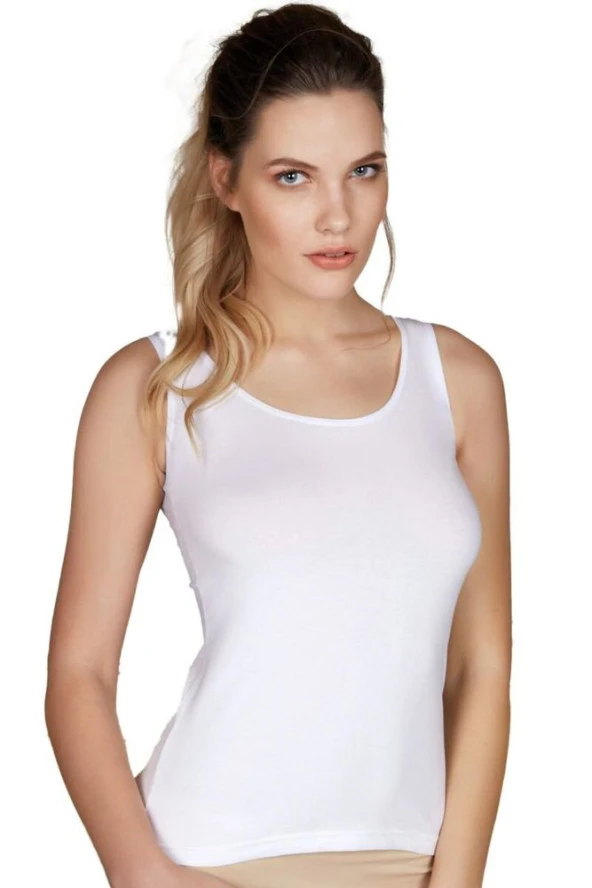 Kadın Beyaz Pamuklu Geniş Askılı Atlet - 3