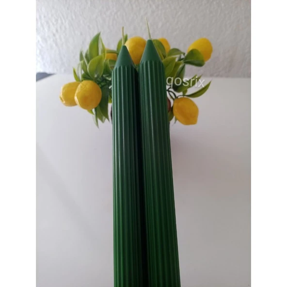 qosrix 2'li Yeşil Şamdan Mumu 1. Kalite Doğal Kokulu Uzun Çubuk Konik Mum - Resim 2