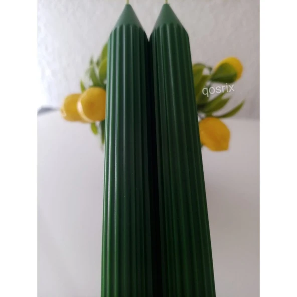 qosrix 2'li Yeşil Şamdan Mumu 1. Kalite Doğal Kokulu Uzun Çubuk Konik Mum - Resim 3
