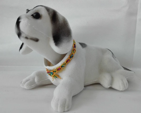 3 Adet Birlikte Set - Araç Torpido Üstü Kafa Sallayan Köpek Seti 14X7X7 cm Kahverengi Beyaz Turuncu - 3