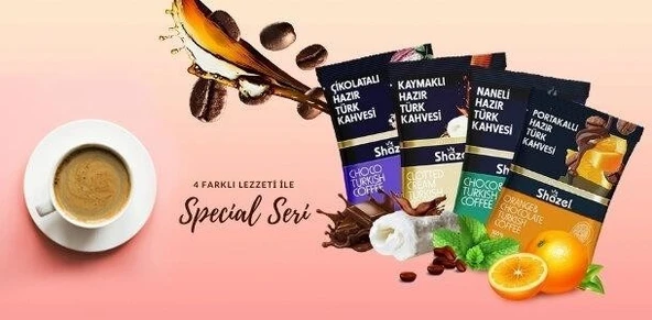 Shazel Hazır Türk Kahvesi Seti 4'lü 100g 4 Adet Kaymaklı, Portakallı, Naneli,Çikolatalı - 2