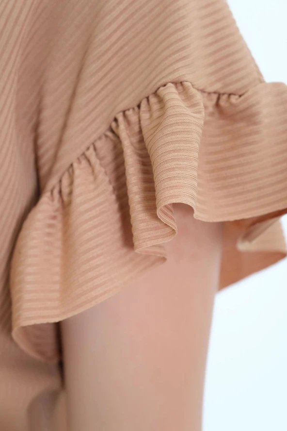 Kol Fırfırlı Kaşkorse Bluz Kahve - Resim 3