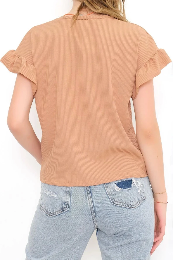 Kol Fırfırlı Kaşkorse Bluz Kahve - Resim 4